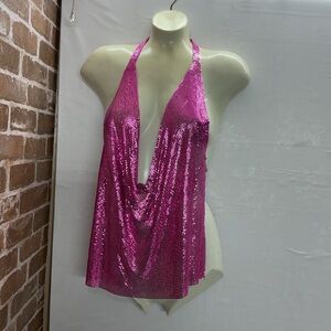 Windsor Fuchsia Sequin Halter Top